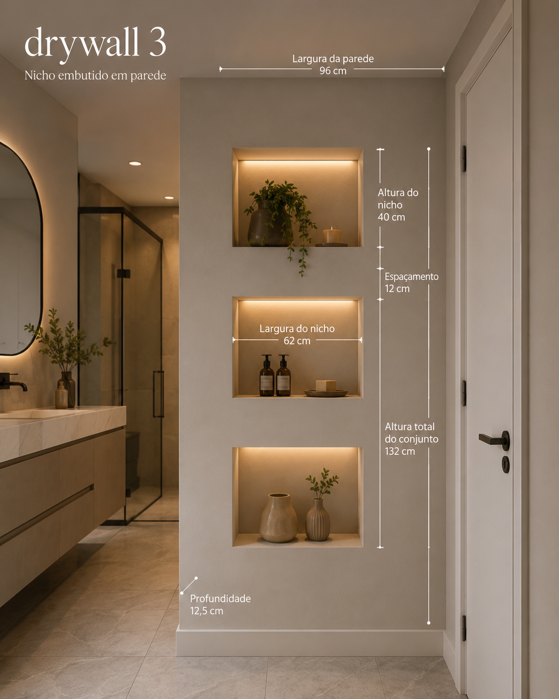 Drywall 3 ”” Nicho embutido em parede
